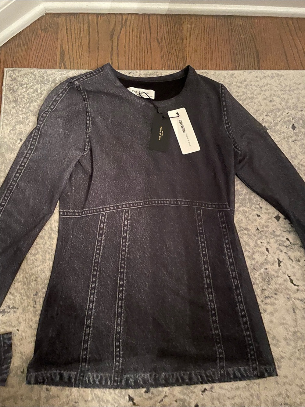 rag & bone Black Long-Sleeve Denim-Effect Dress